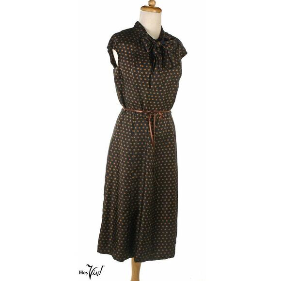 Vintage 60s Charles Cooper Couture Dress w Jacket Black Brown Silk Sm - Hey Viv - Picture 2 of 8